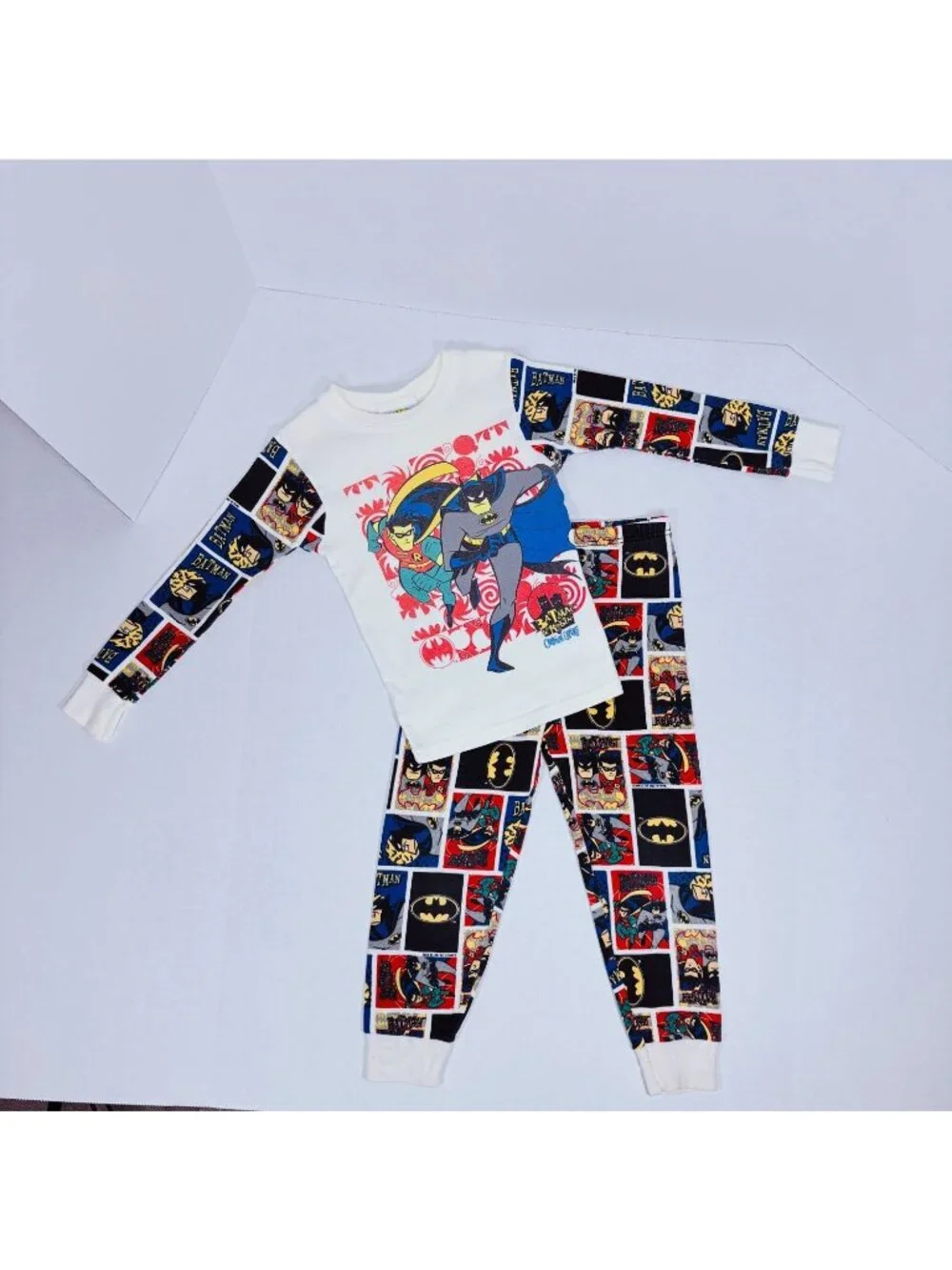 Vintage 1990s 90s Batman Robin AOP Long Sleeve Pajamas PJ Pajama Set 5 - 6